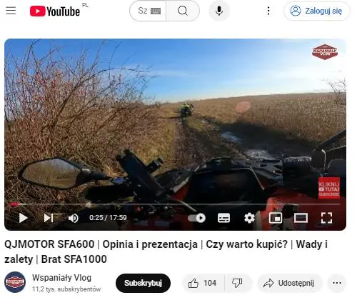 Test QJMOTOR SFA600 na kanale WspaniałyVlog